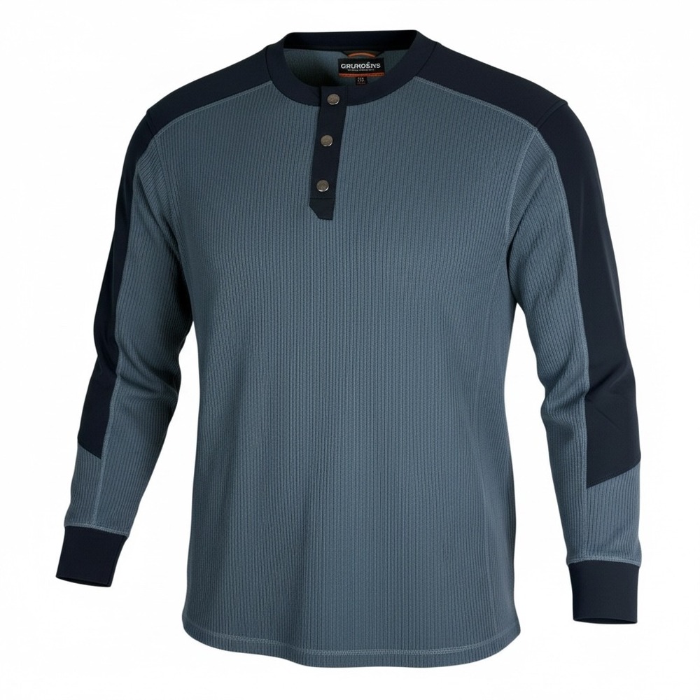 GRUNDENS Mens Long‎ Sleeve Waffle Knit Henley Shirt Blue XXL